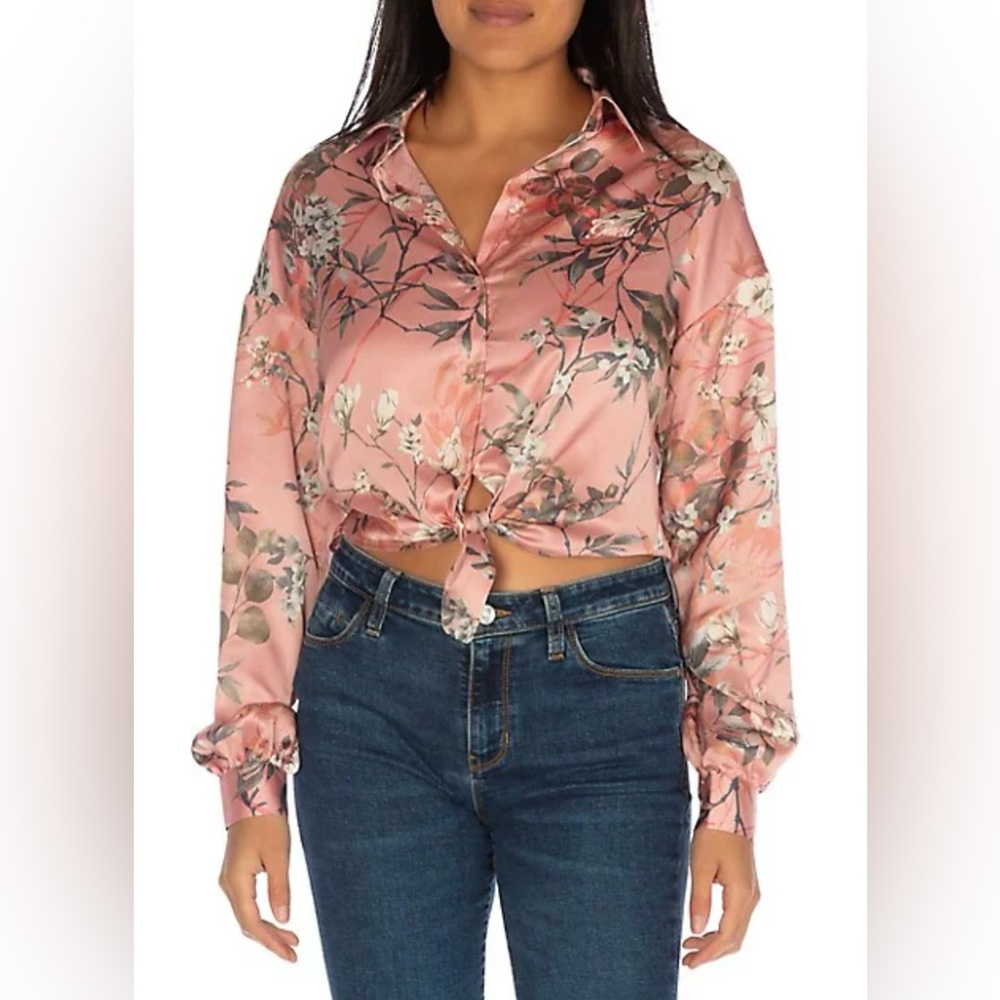 GUESS Floral Pink Satin Blouse XL - Picture 10 of 10